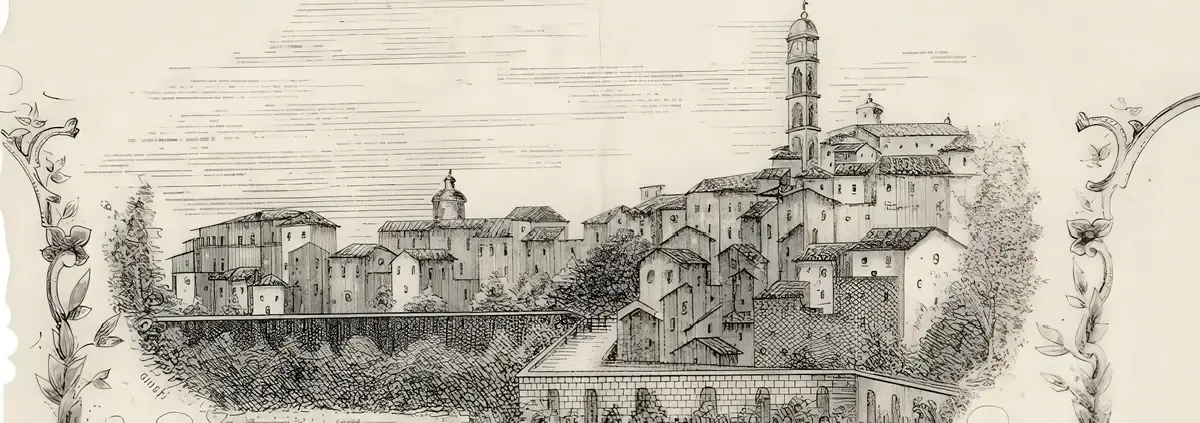 Veduta d'epoca di Frosinone — incisione storica del centro cittadino