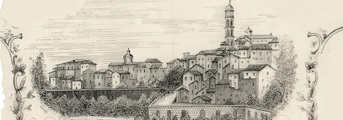 Veduta d'epoca di Frosinone — incisione storica del centro cittadino